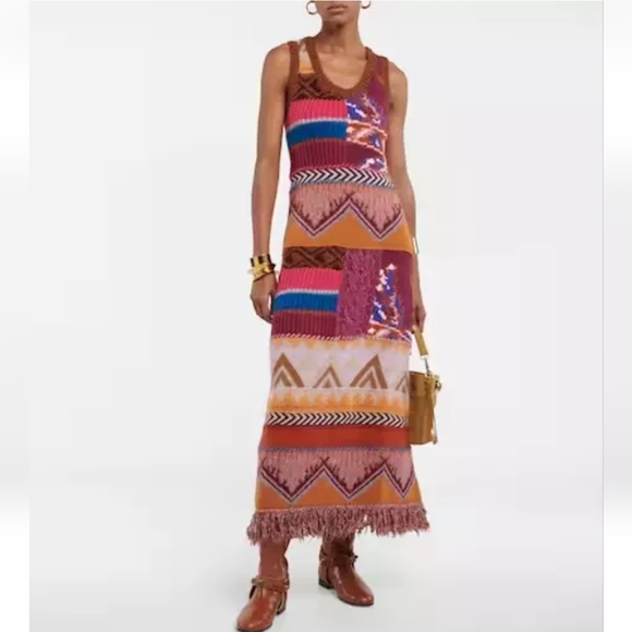 Etro Helen Patch Wool Blend Womens Maxi Dress Size 40 US 4 Multicolor